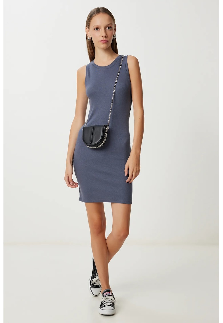 Rochie mini - Happiness Istanbul - bodycon - gri antracit - jerseu tricotat