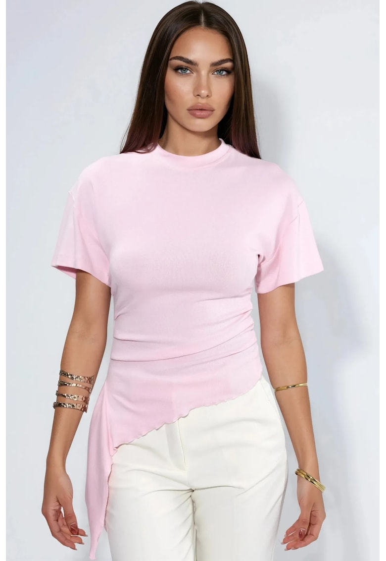 Tricou dama supradimensionat - casual - roz pudra - material modal-bumbac-elastan
