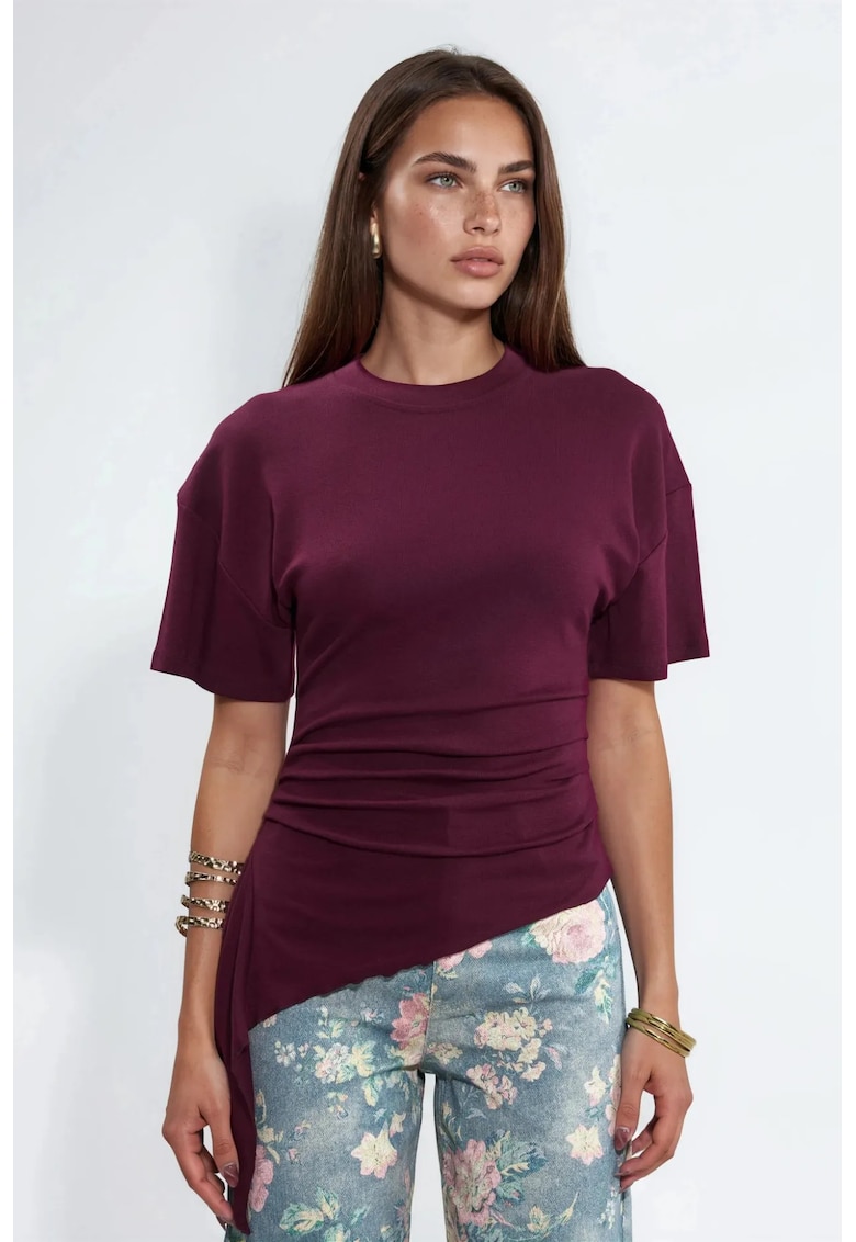 Tricou dama supradimensionat - decolteu rotund - mov lavanda - modal-bumbac-elastan