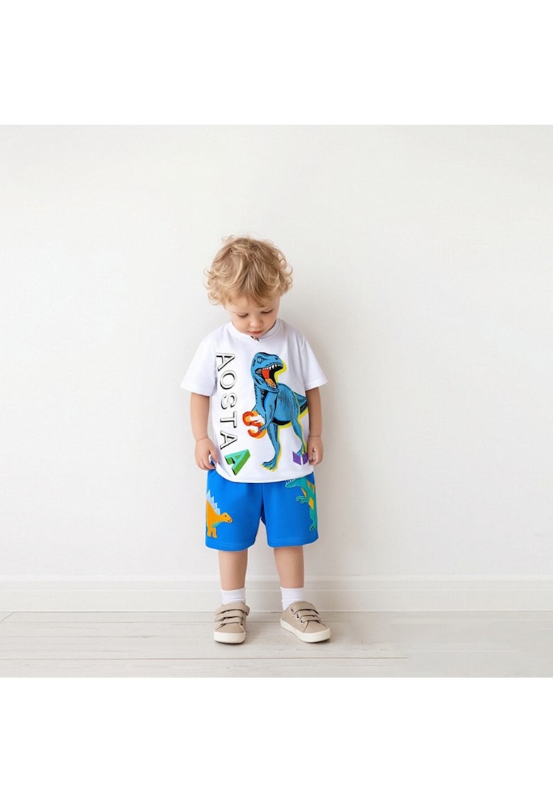 Compleu 2 Piese Băieți Tricou Alb și Pantaloni Albaștri Axel