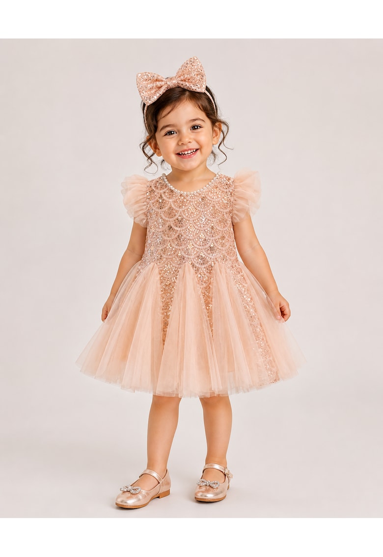Rochie Fetițe Paiete și Tulle Rose Gold Carla