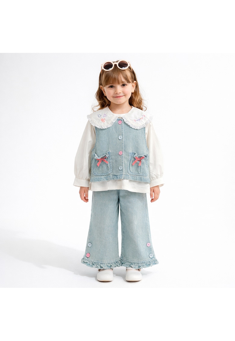 Compleu Albastru Fetite Denim Rosa