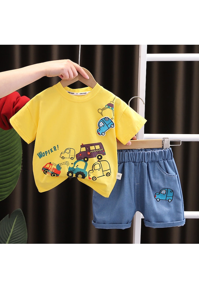 Compleu 2 Piese Baieti Tricou Galben și Pantaloni Scurți Denis
