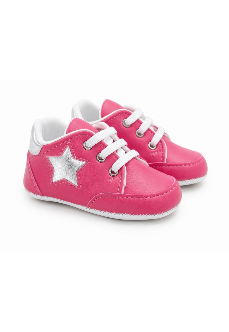 Pantofi bebe casual cu siret si aplicatie stea comozi - Fete - Roz
