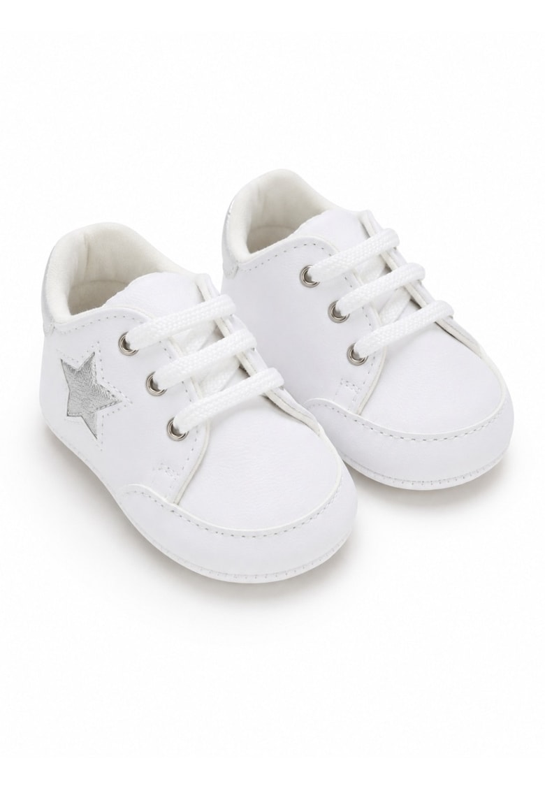 Pantofi bebe albi casual cu siret si aplicatie stea comozi