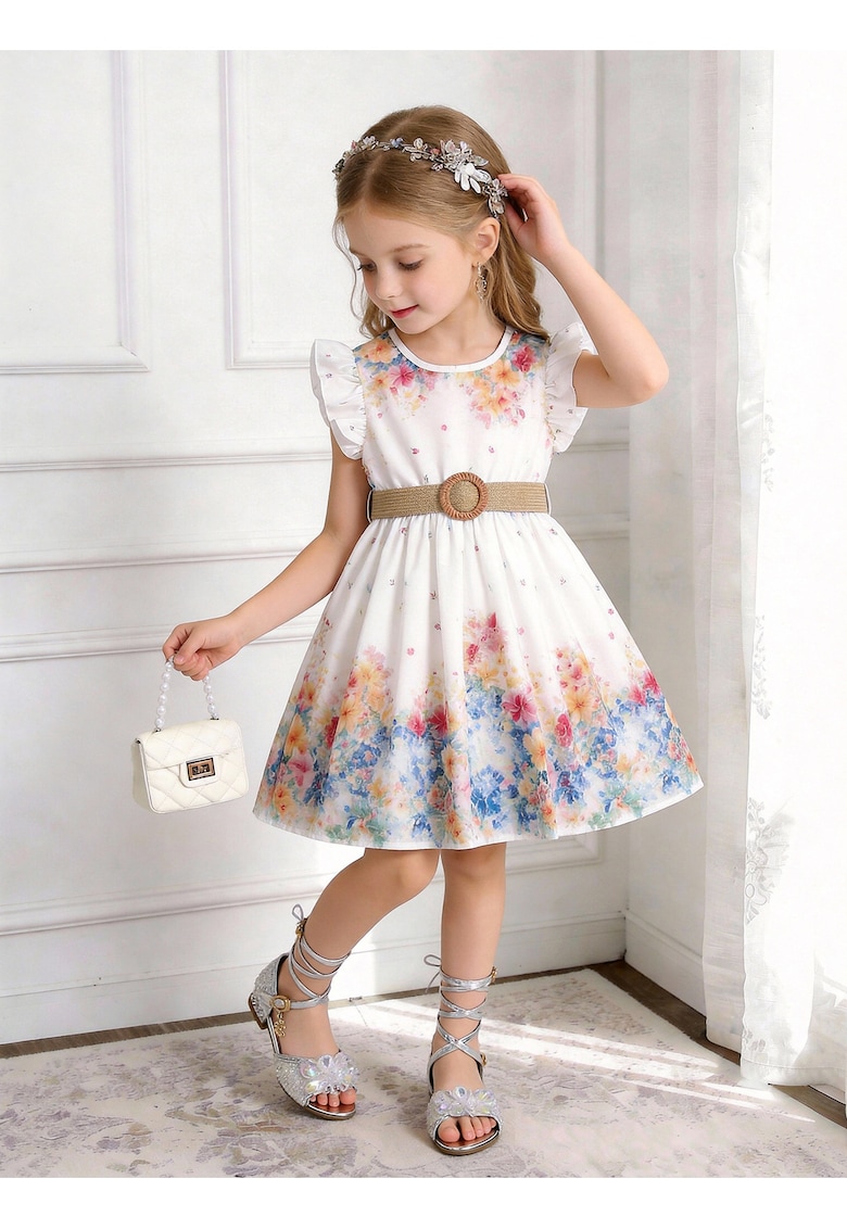 Rochiță Elegantă Fetițe Florală cu Curea Patricia