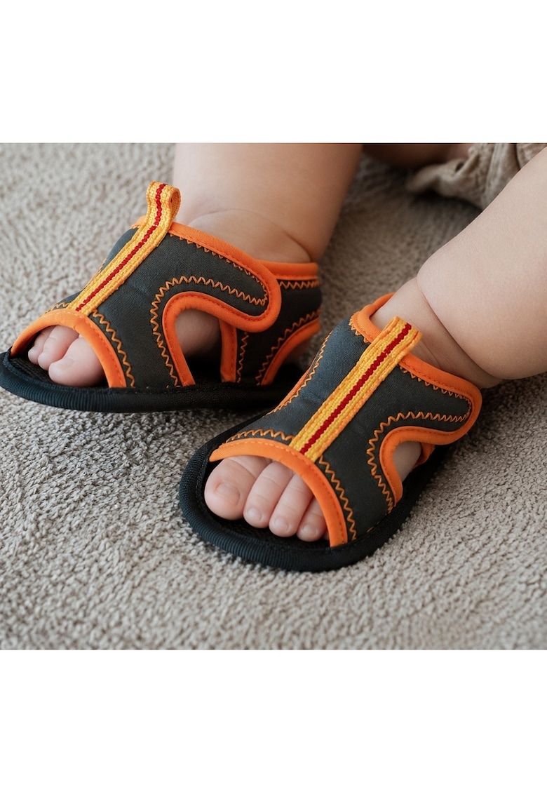Sandale bebe gri cu portocaliu tip sport - usoare si confortabile pentru vara