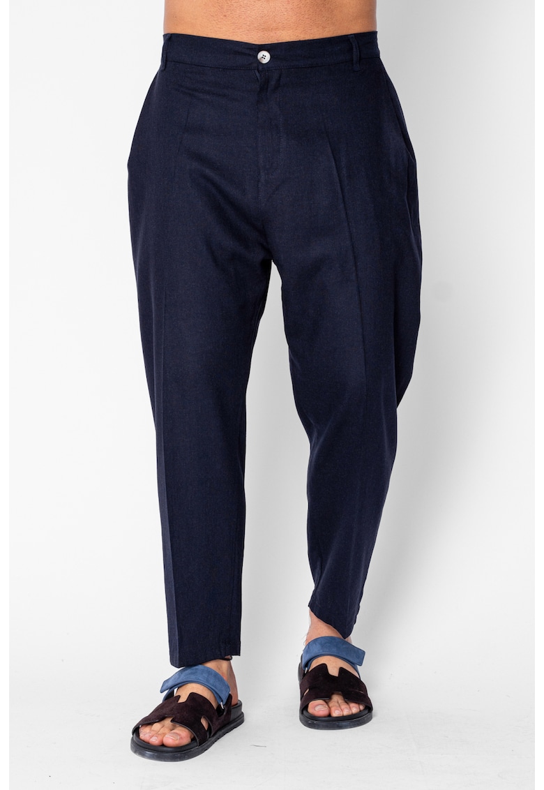 Pantaloni lung din IN cu nasture Navy 21266 - Bleumarin