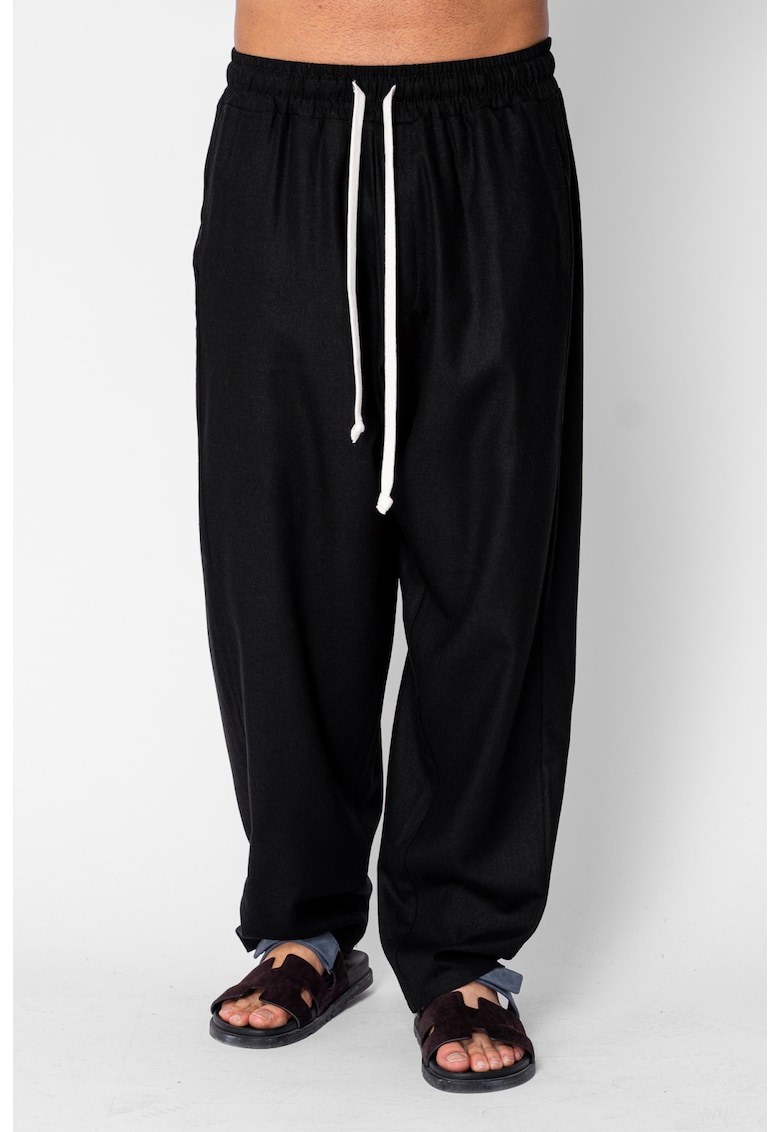 Pantaloni lung din IN cu elastic Oversized Black 21276 - Negru
