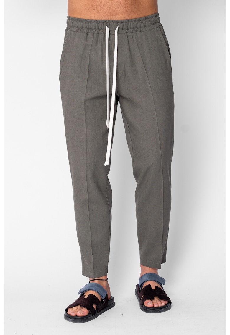 Pantaloni lung din IN cu snur conic Dark Olive 21357