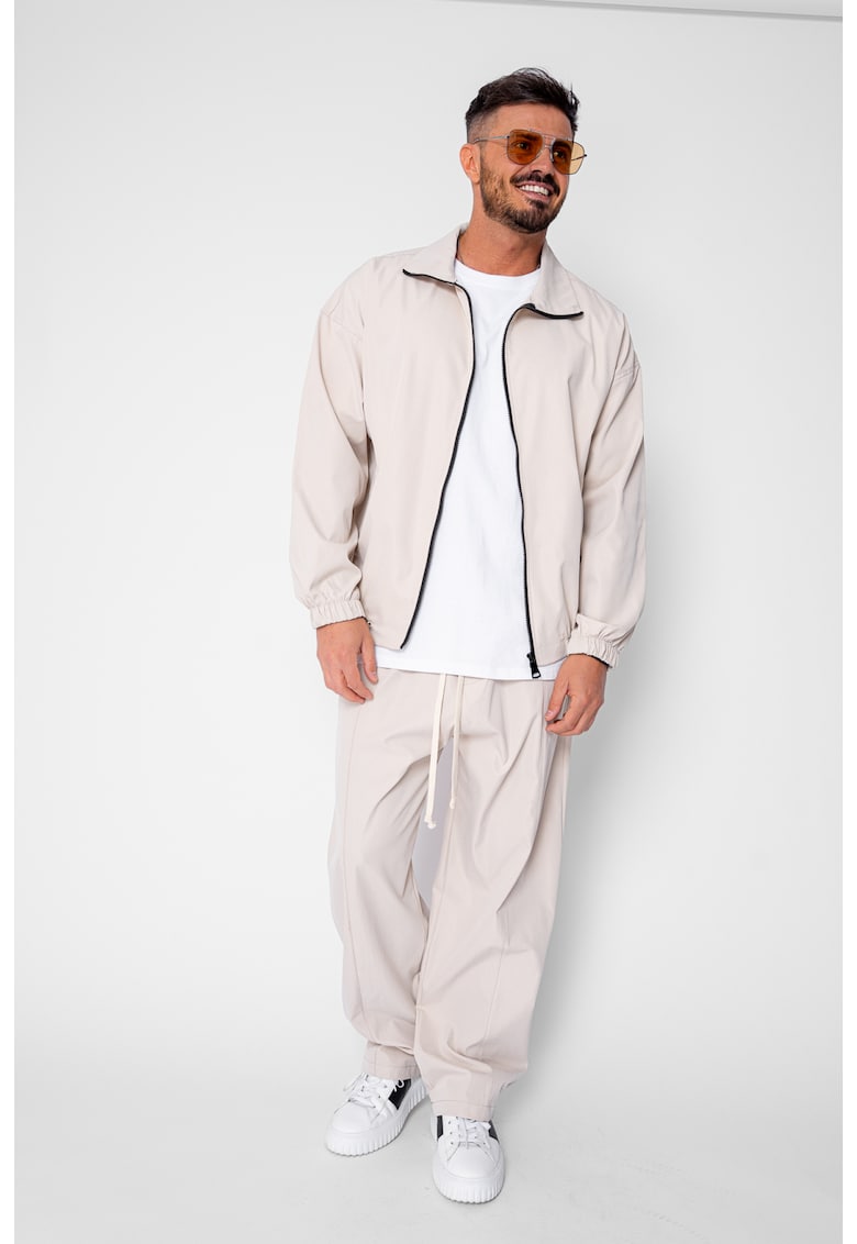 Set Heavy Windbreaker Jacheta cu fermoar si pantalon lung din fas Beige 21122 - Bej