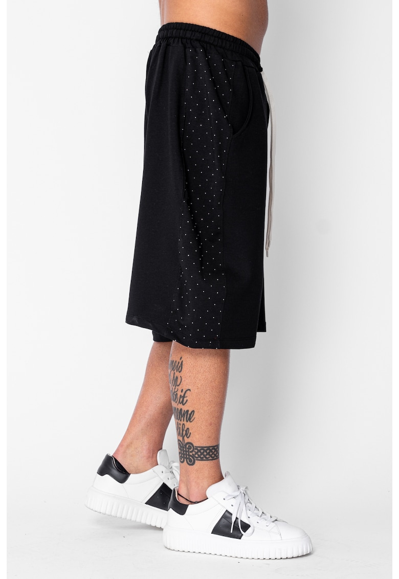 Pantaloni scurti Oversized cu strasuri Black 21248 - Negru