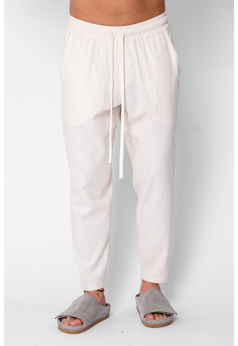 Pantaloni lung din IN cu snur conic Cream 21352 - Bej