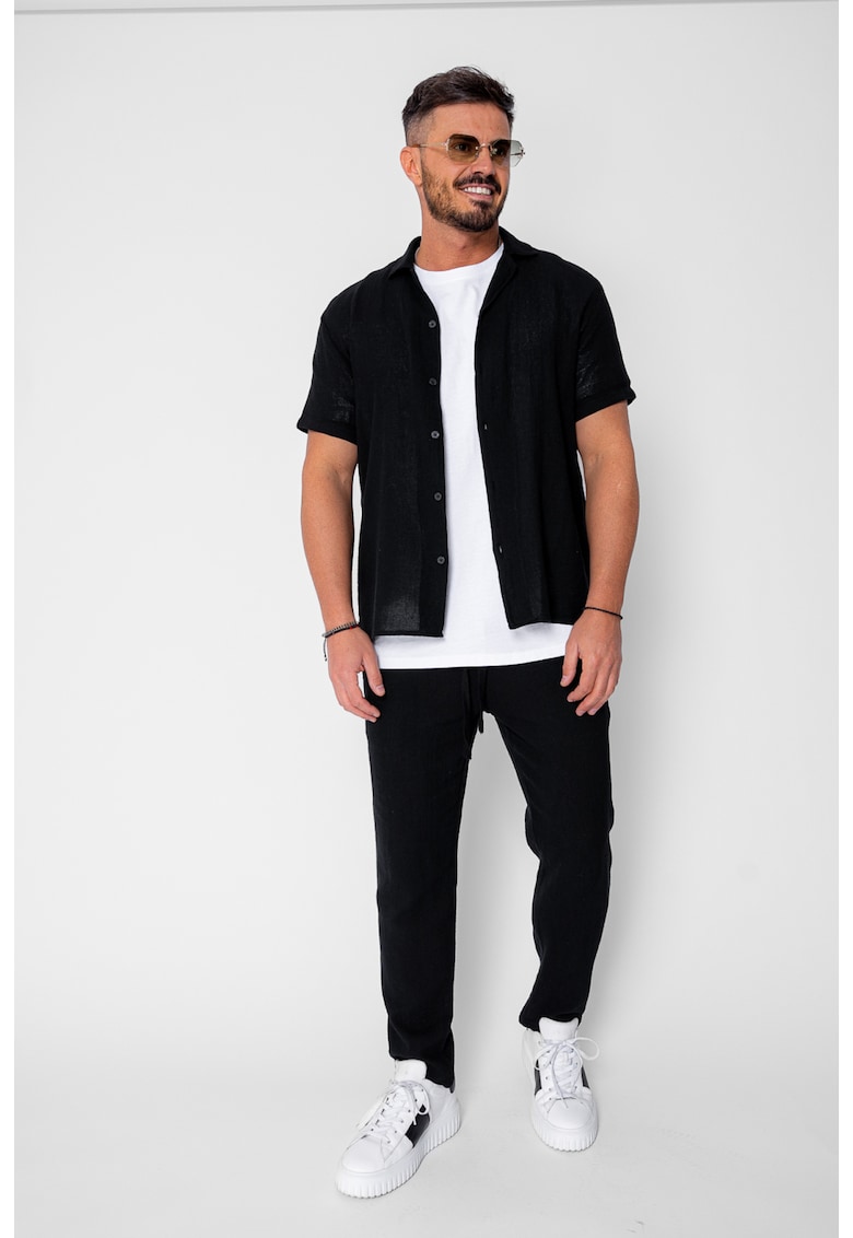 Set Tricotat Camasa maneca scurta si Pantaloni lungi Black 21143 - Negru
