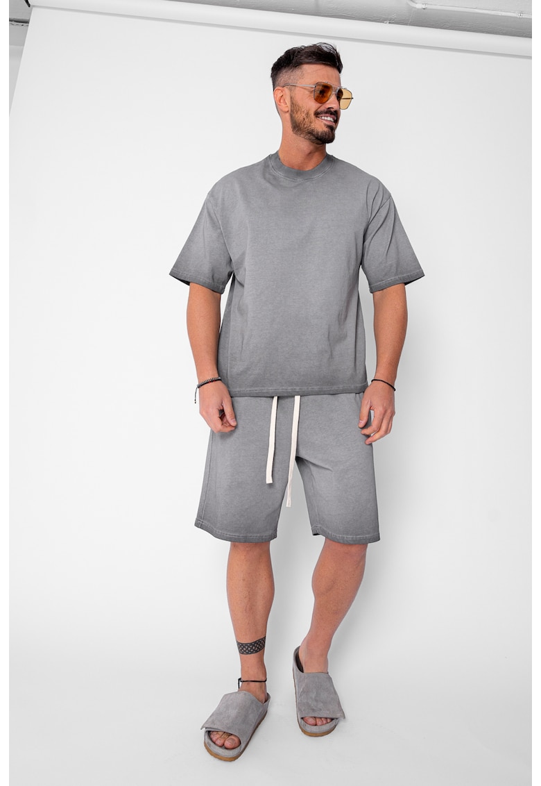 Set tricou si pantalon scurt cu efect prespalat Grey 21175 - Gri