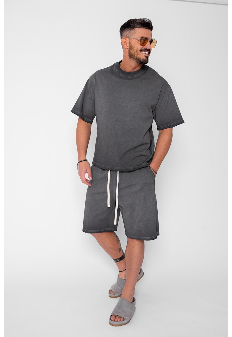 Set tricou si pantalon scurt cu efect prespalat Grey Anthracite 21179