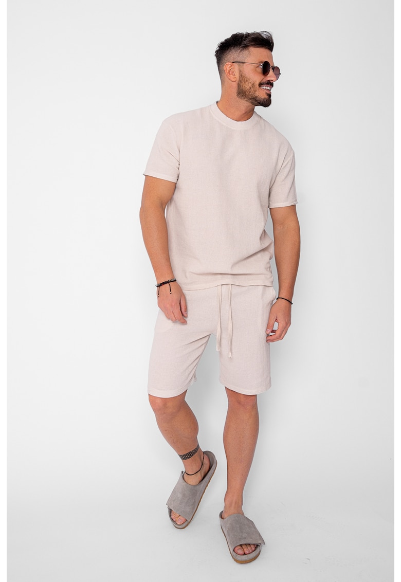 Set Tricotat Tricou si Pantaloni scurti Light Beige 21163 - Bej deschis