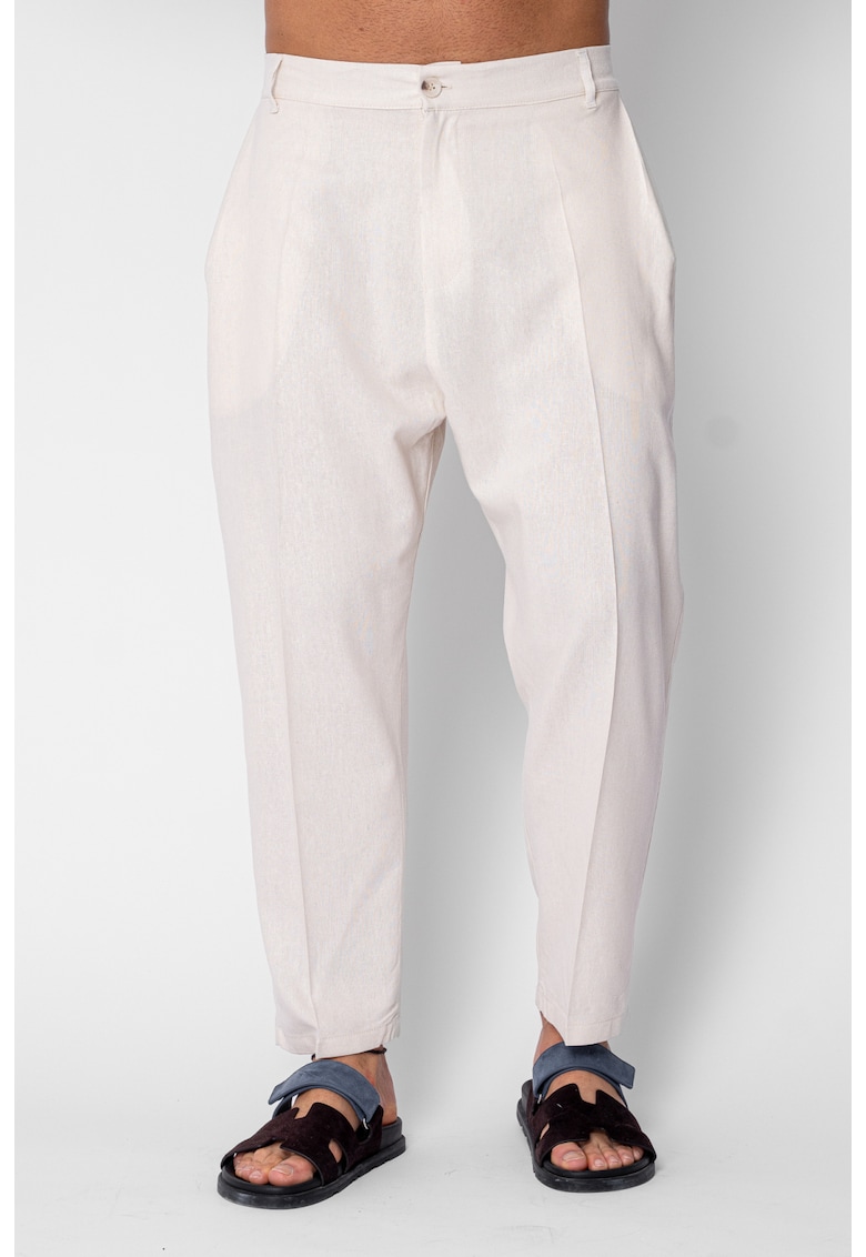 Pantaloni lung din IN cu nasture Cream 21271 - Bej