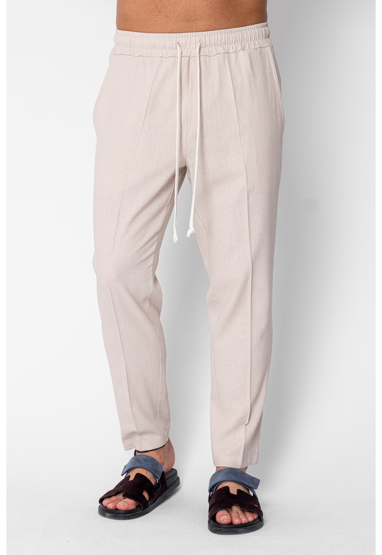 Pantaloni lung din IN cu snur conic Beige 21342 - Bej