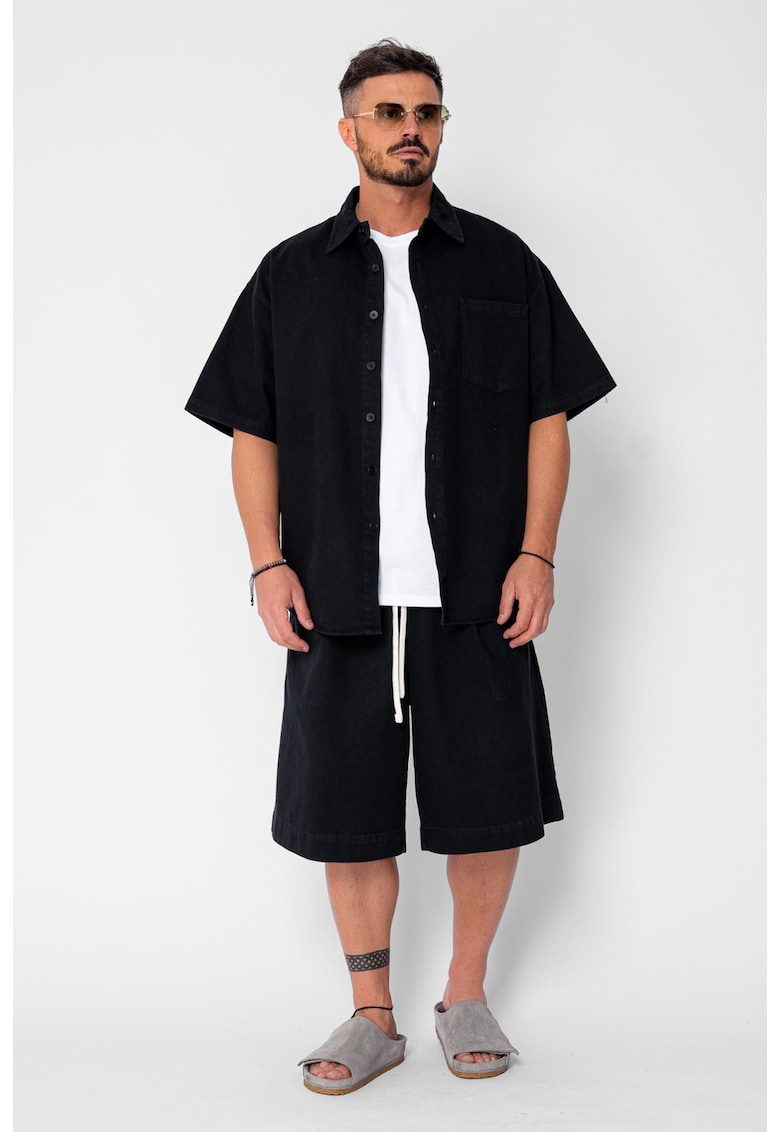 Set camasa si pantalon scurt din denim Oversized Black 21408 - Negru