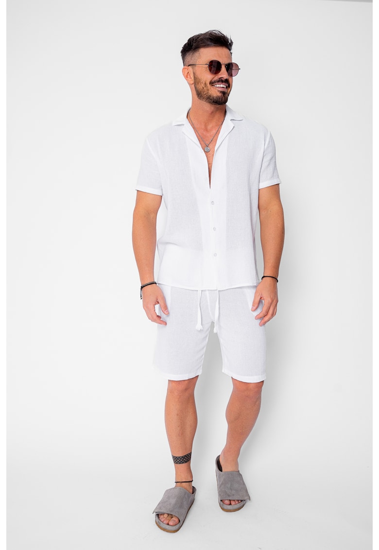 Set Tricotat Camasa maneca scurta si Pantaloni scurti White 21151 - Alb optic