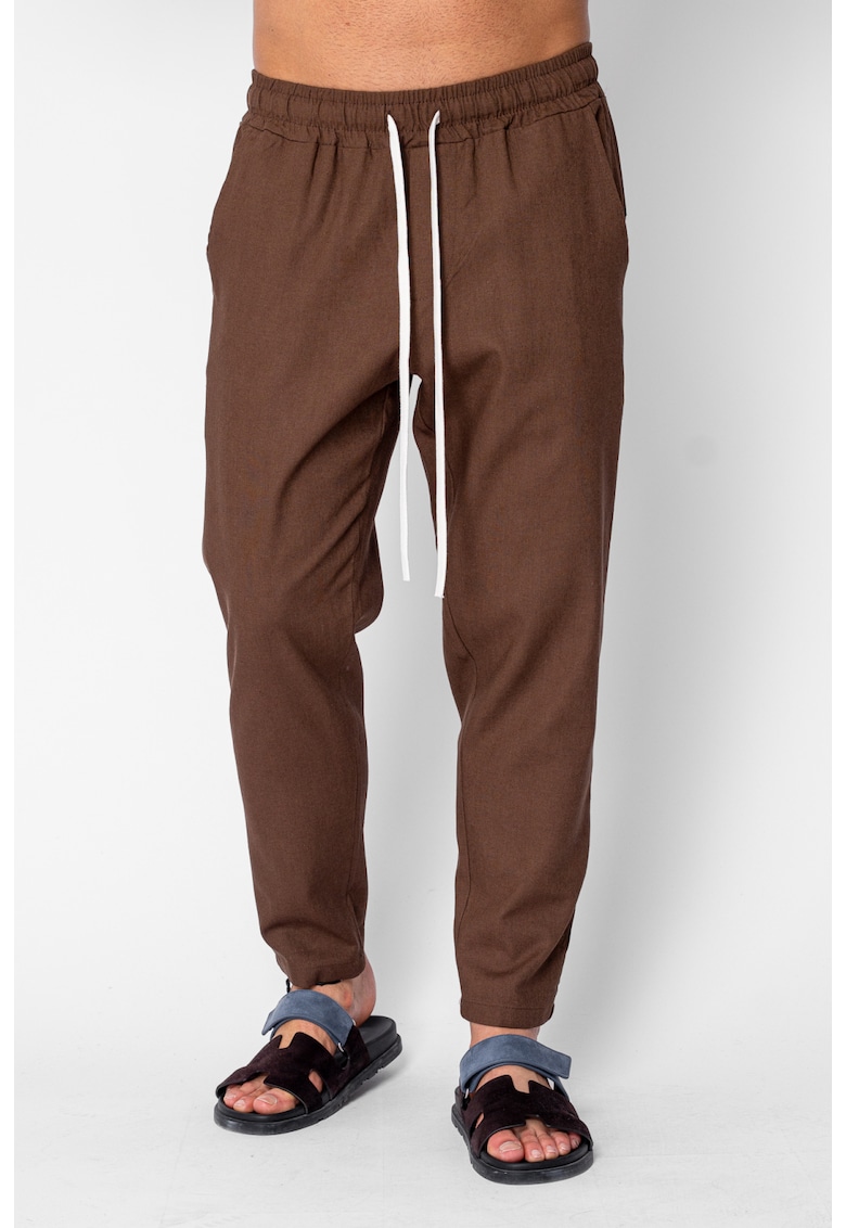 Pantaloni lung din IN cu snur conic Brown 21347 - Maro