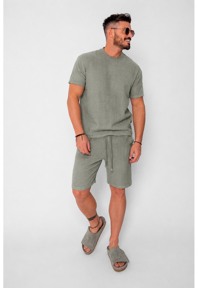 Set Tricotat Tricou si Pantaloni scurti Dark Olive 21159 - Verde masliniu inchis
