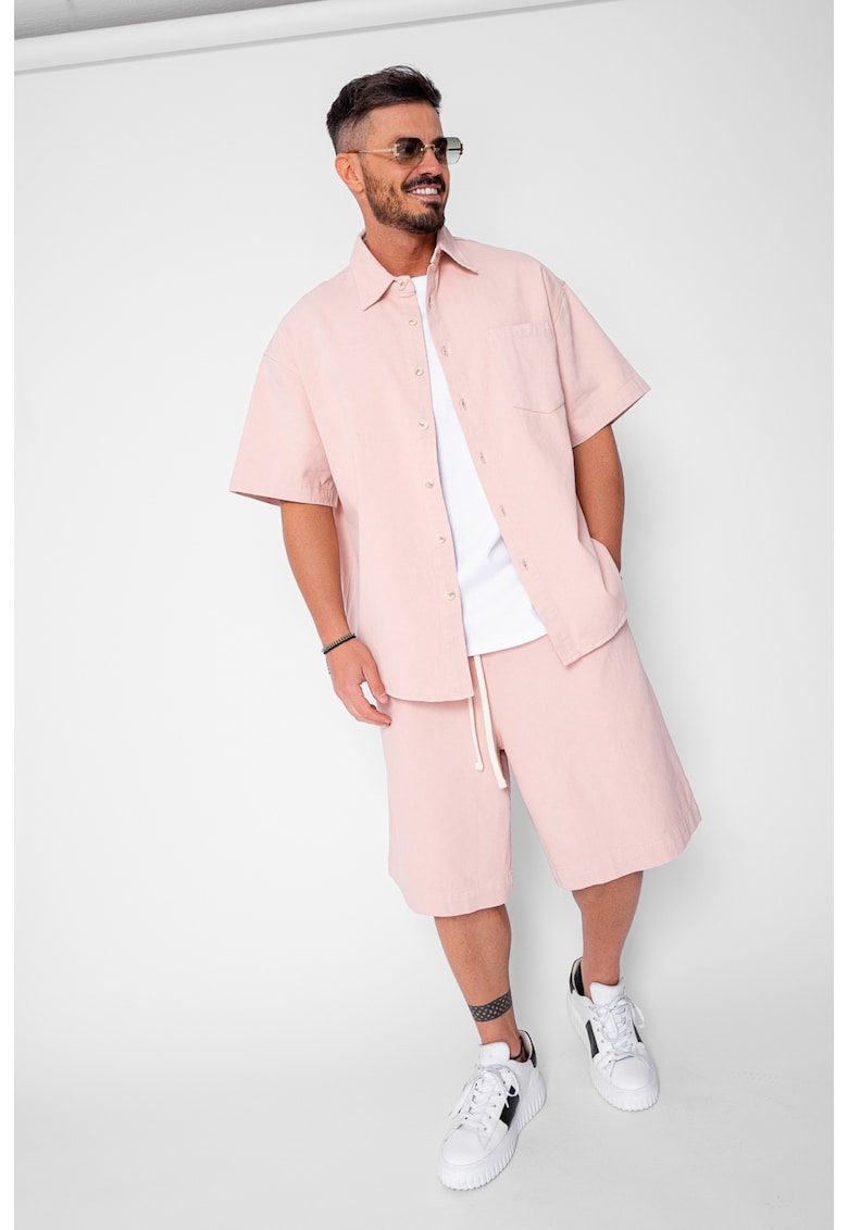 Set camasa si pantalon scurt din denim Oversized Light Pink 21417 - Light Pink