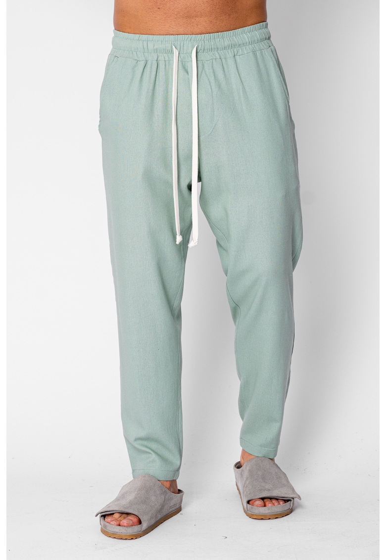 Pantaloni lung din IN cu snur conic Light Olive 21332 - Verde masliniu deschis