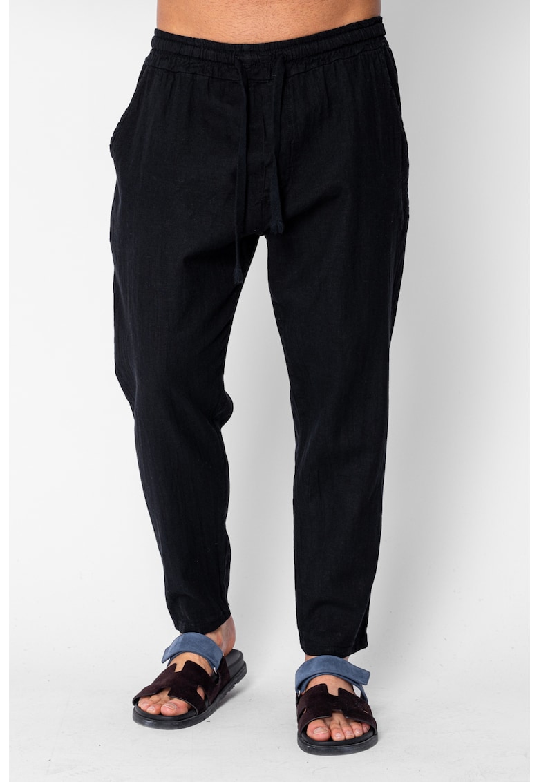 Pantaloni lung din 100% IN cu snur conic Black 21532 - Negru