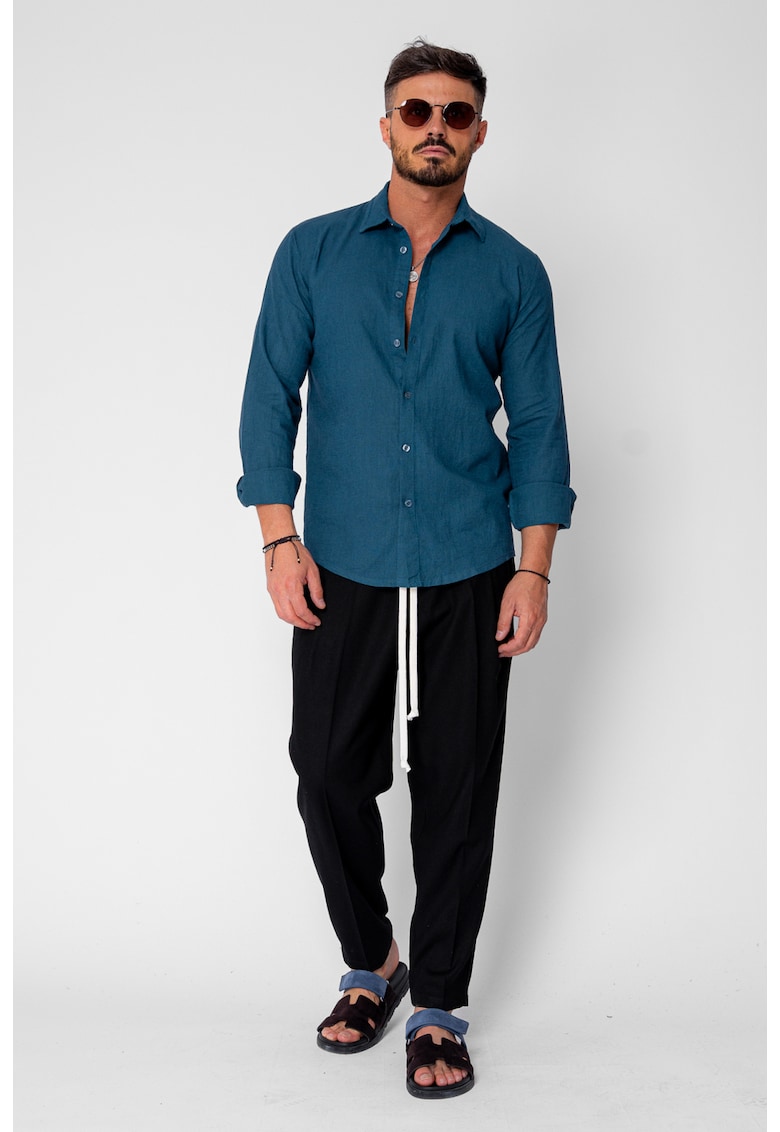 Pantaloni lung larg din IN cu buzunare Black 21542 - Negru
