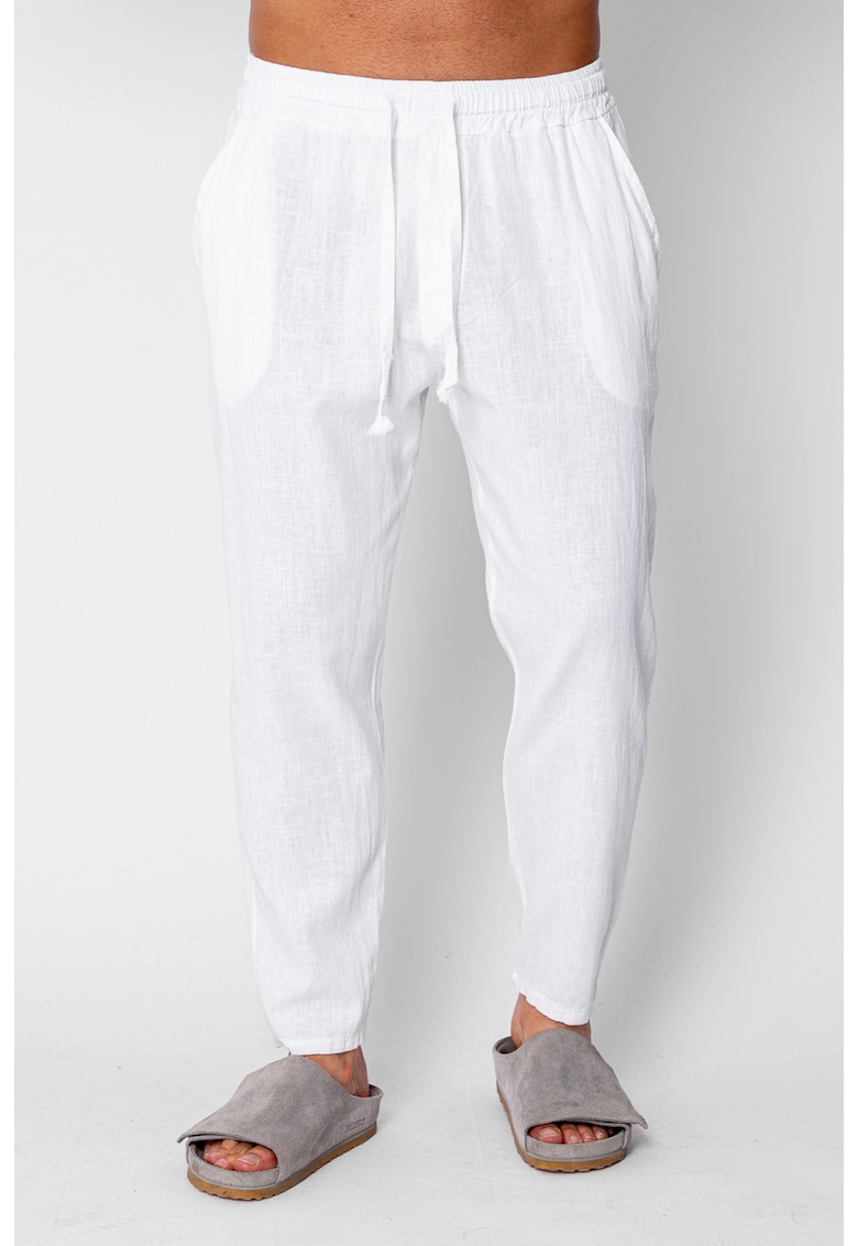 Pantaloni lung din 100% IN cu snur conic White 21537 - Alb optic