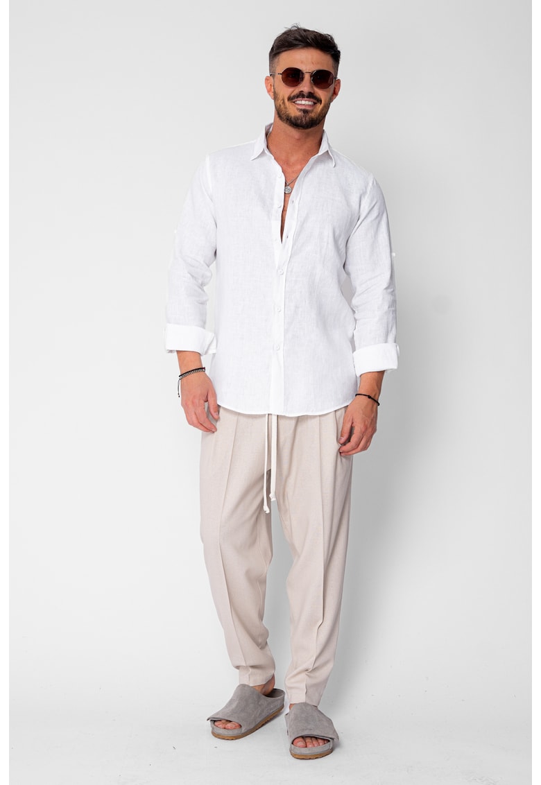 Pantaloni lung larg din IN cu buzunare Beige 21547 - Bej