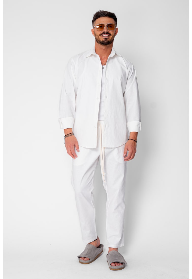 Set Lino Long camasa si pantalon lung din In Premium Edition Off White 21388 - Alb