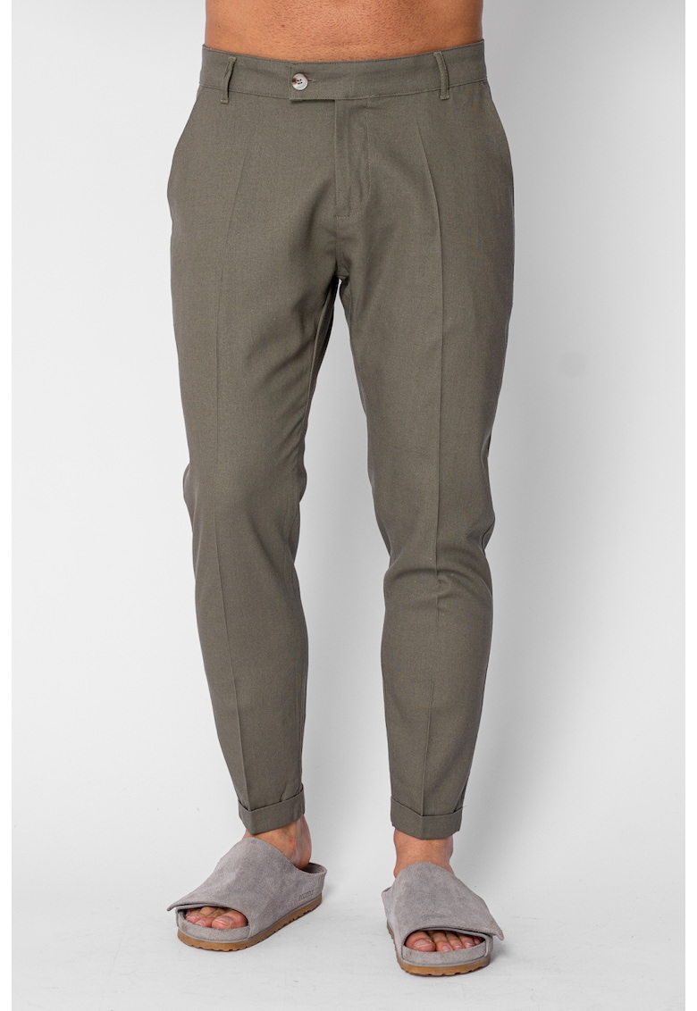 Pantaloni lung din IN cu tiv intors Dark Olive 21552