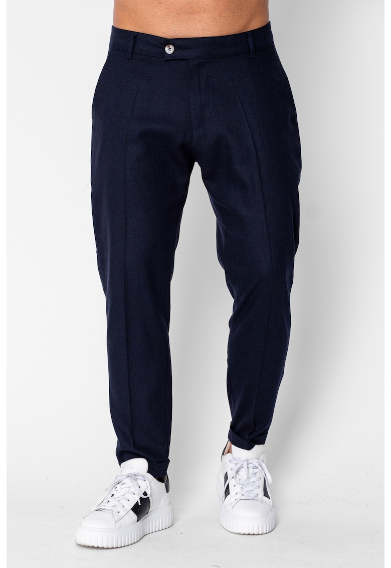 Pantaloni lung din IN cu tiv intors Navy 21557 - Bleumarin