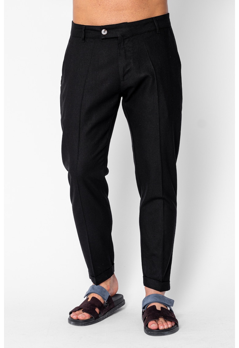 Pantaloni lung din IN cu tiv intors Black 21562 - Negru
