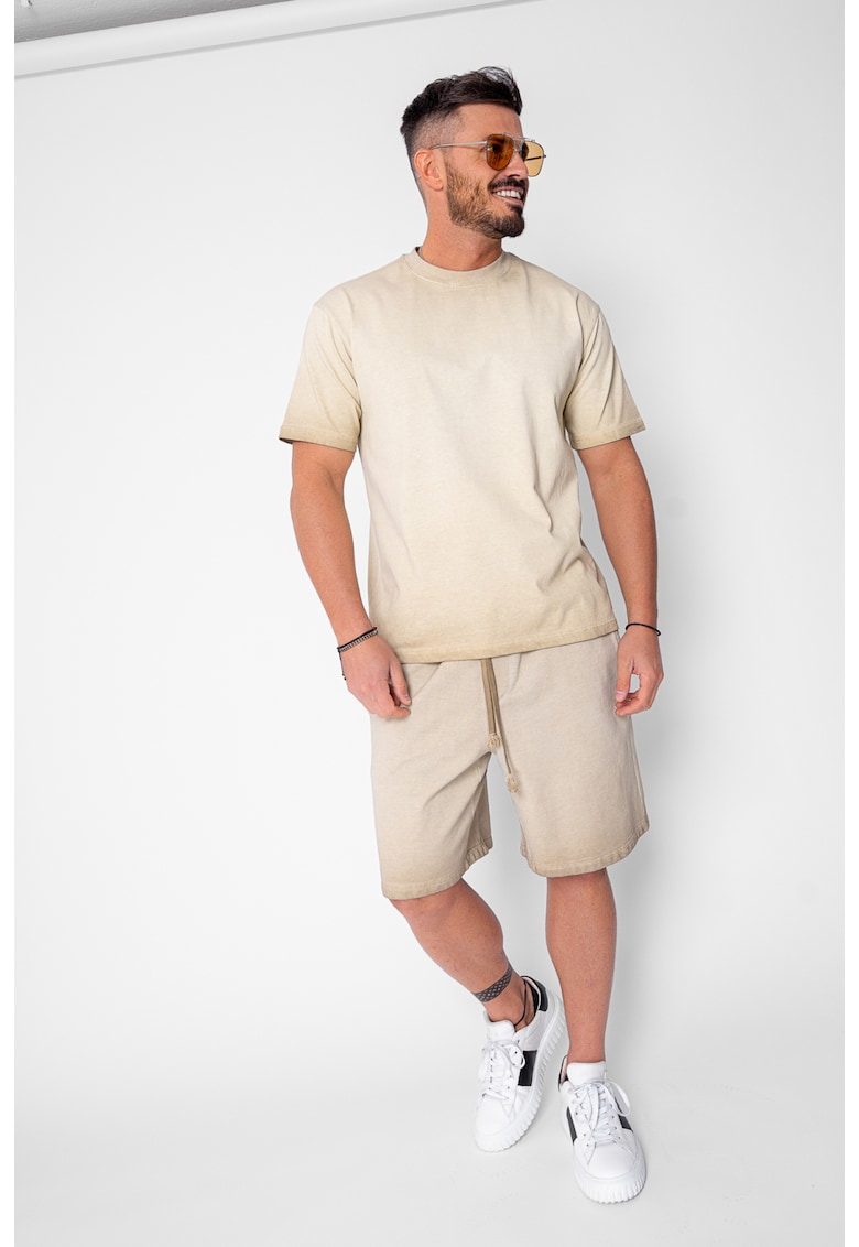 Set Urban tricou si pantalon scurt cu efect prespalat Light Beige 21594 - Bej deschis