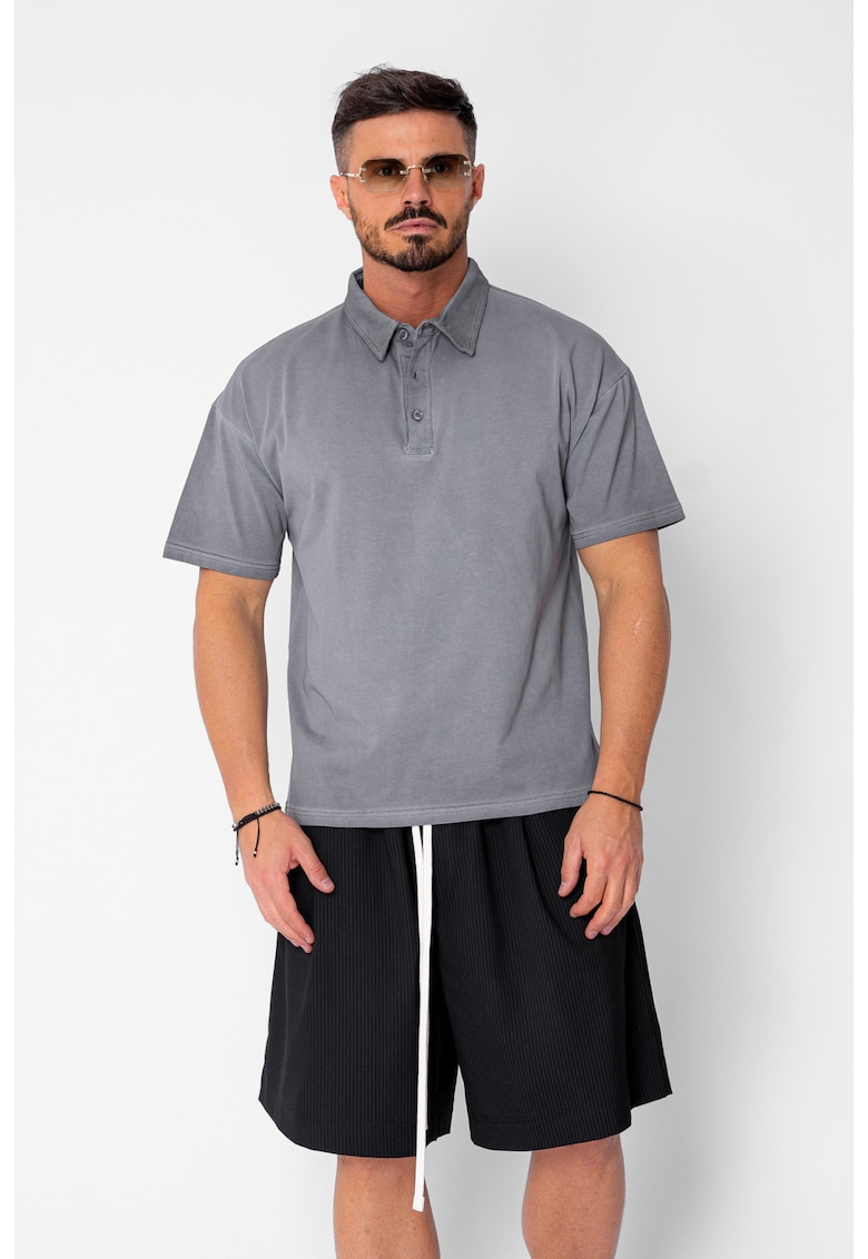 Tricou Polo Oversized Grey Anthracite 21602 - Gri