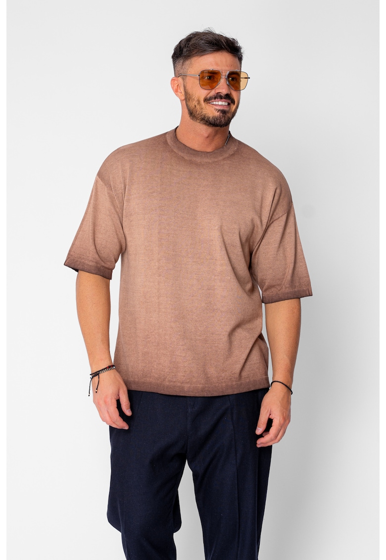 Tricou tricotat cu efect prespalat Brown 21617 - Maro