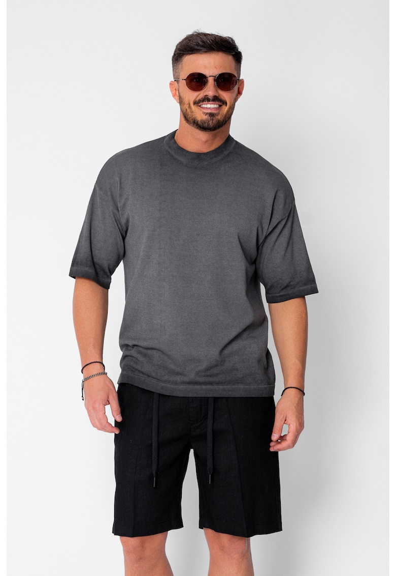 Tricou tricotat cu efect prespalat Black 21621 - Negru