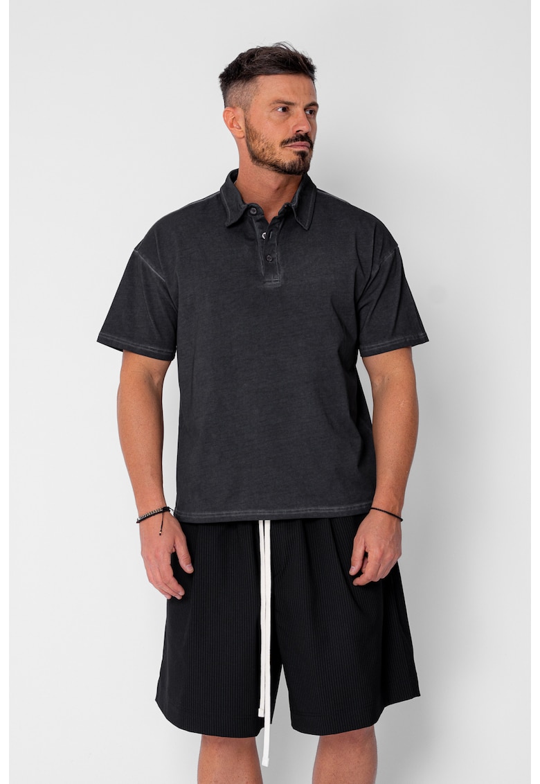 Tricou Polo Oversized Black 21607 - Negru