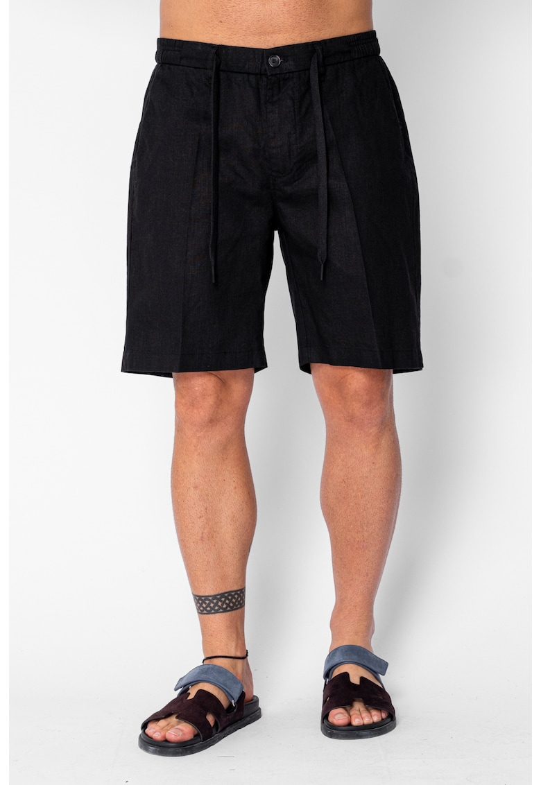 Pantaloni scurti din IN cu nasture si snur Premium Edition Black 21629 - Negru
