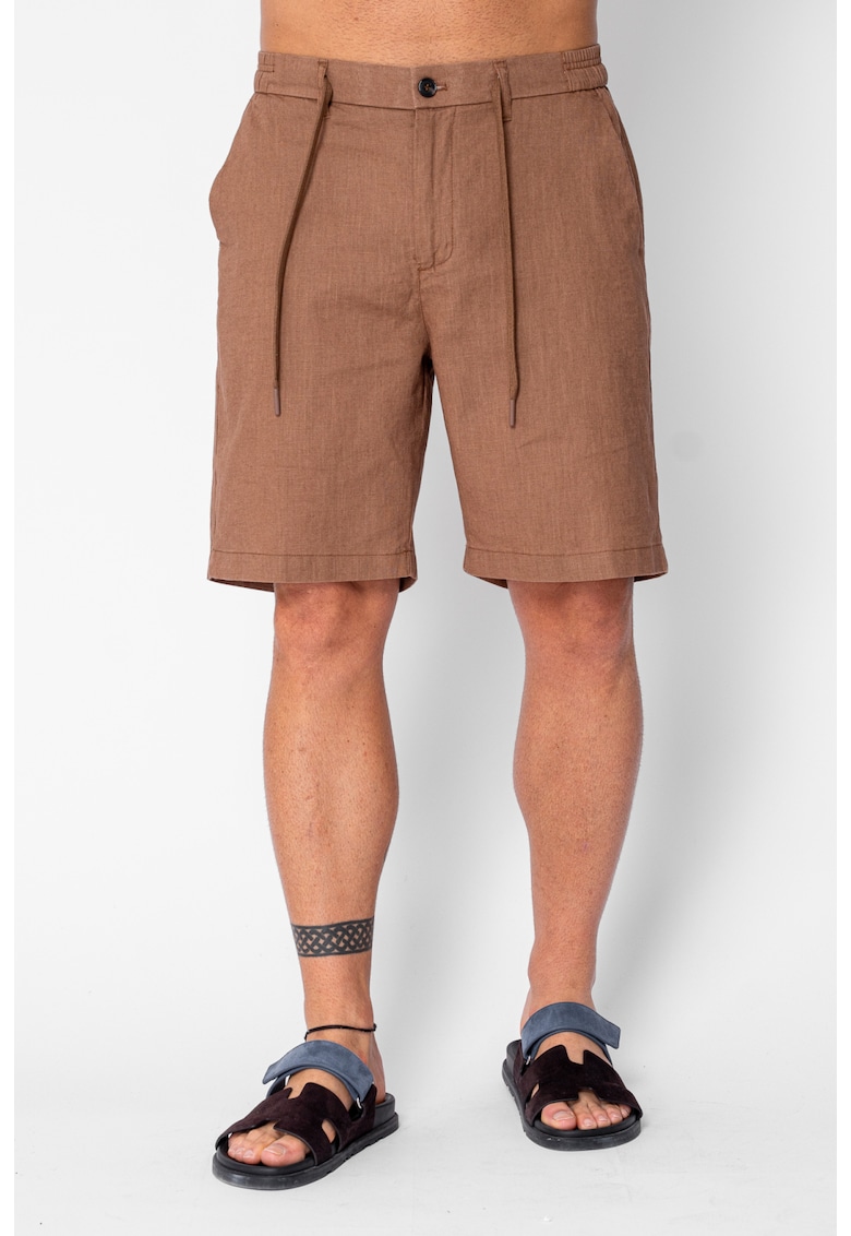 Pantaloni scurti din IN cu nasture si snur Premium Edition Brown 21639 - Maro