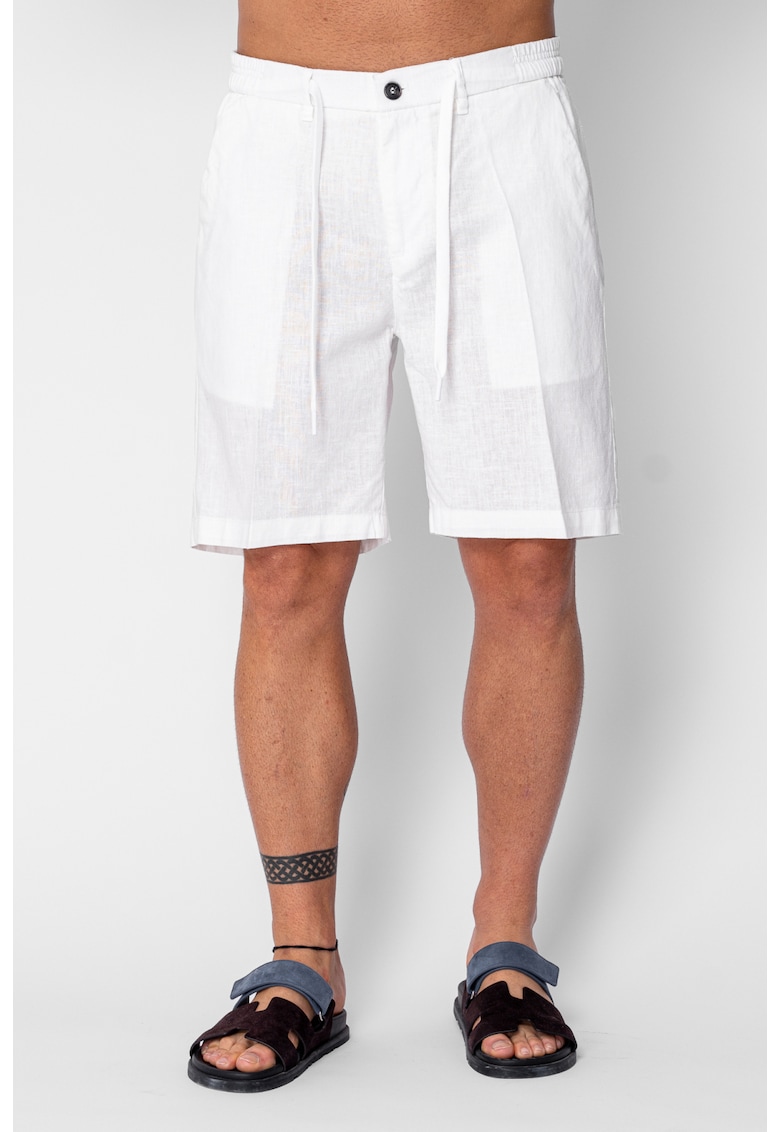 Pantaloni scurti din IN cu nasture si snur Premium Edition White 21634 - Alb optic