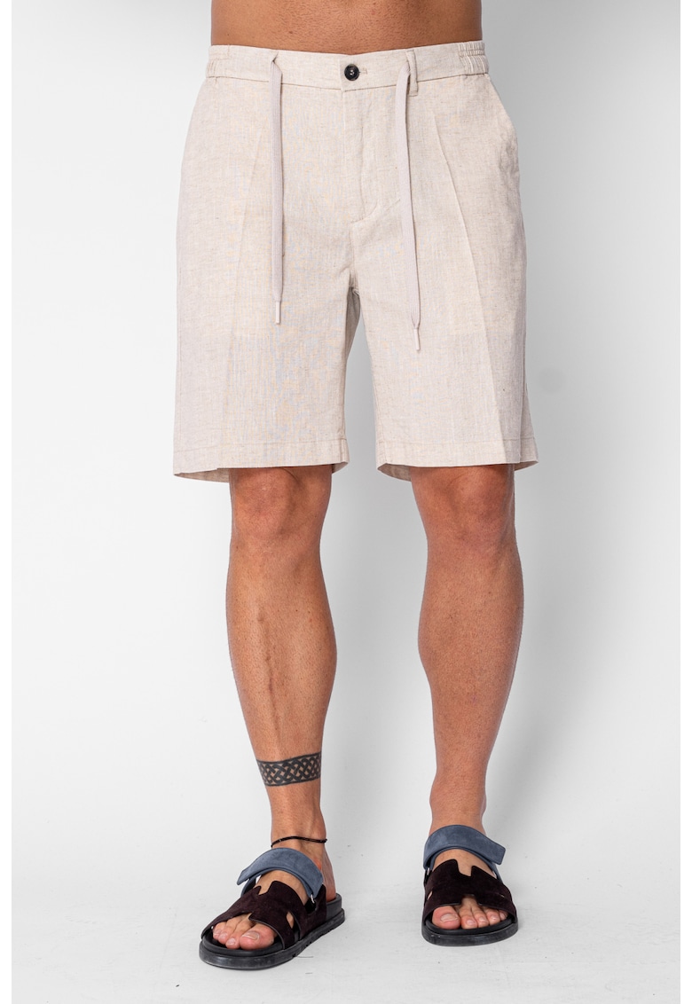 Pantaloni scurti din IN cu nasture si snur Premium Edition Beige 21644 - Bej