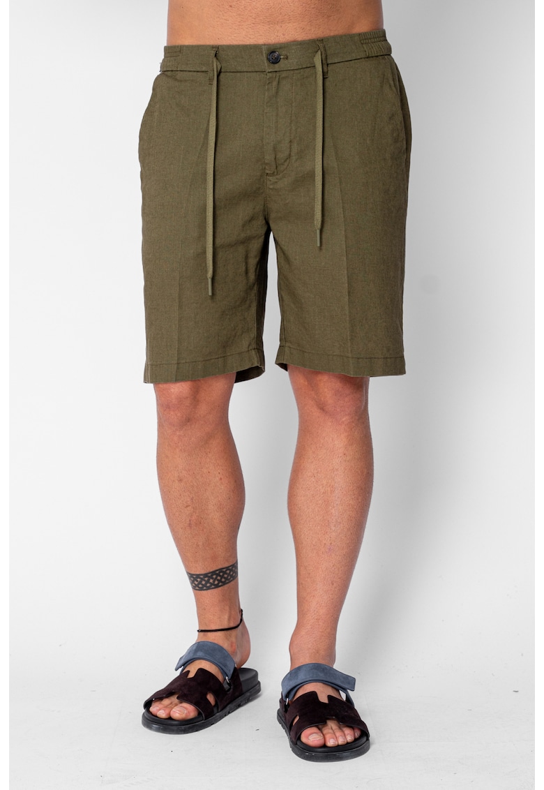 Pantaloni scurti din IN cu nasture si snur Premium Edition Dark Green 21649 - Verde