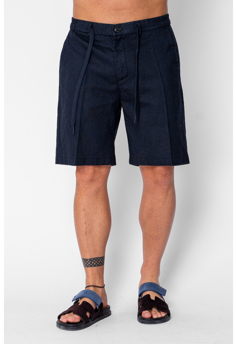 Pantaloni scurti din IN cu nasture si snur Premium Edition Navy 21654 - Bleumarin