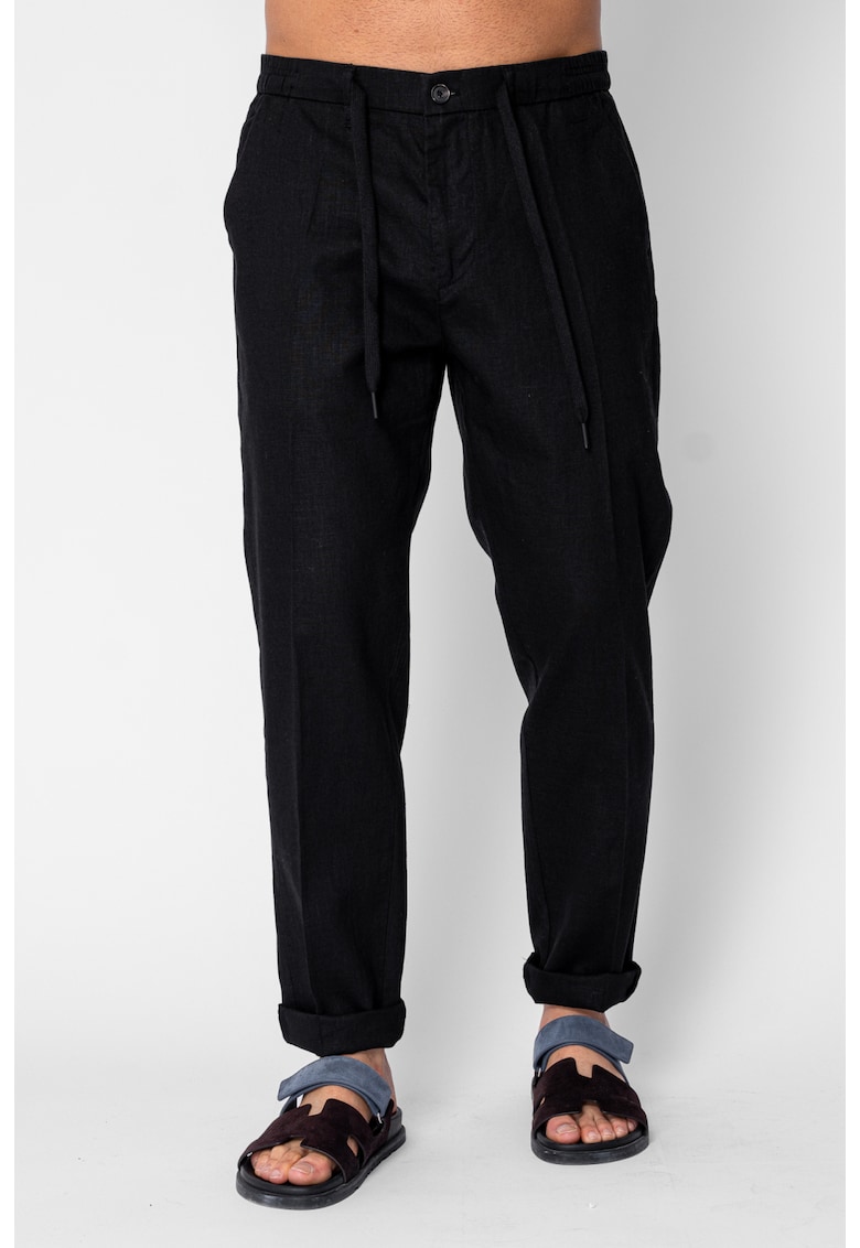 Pantaloni lung din IN cu nasture si snur Premium Edition Black 21659 - Negru