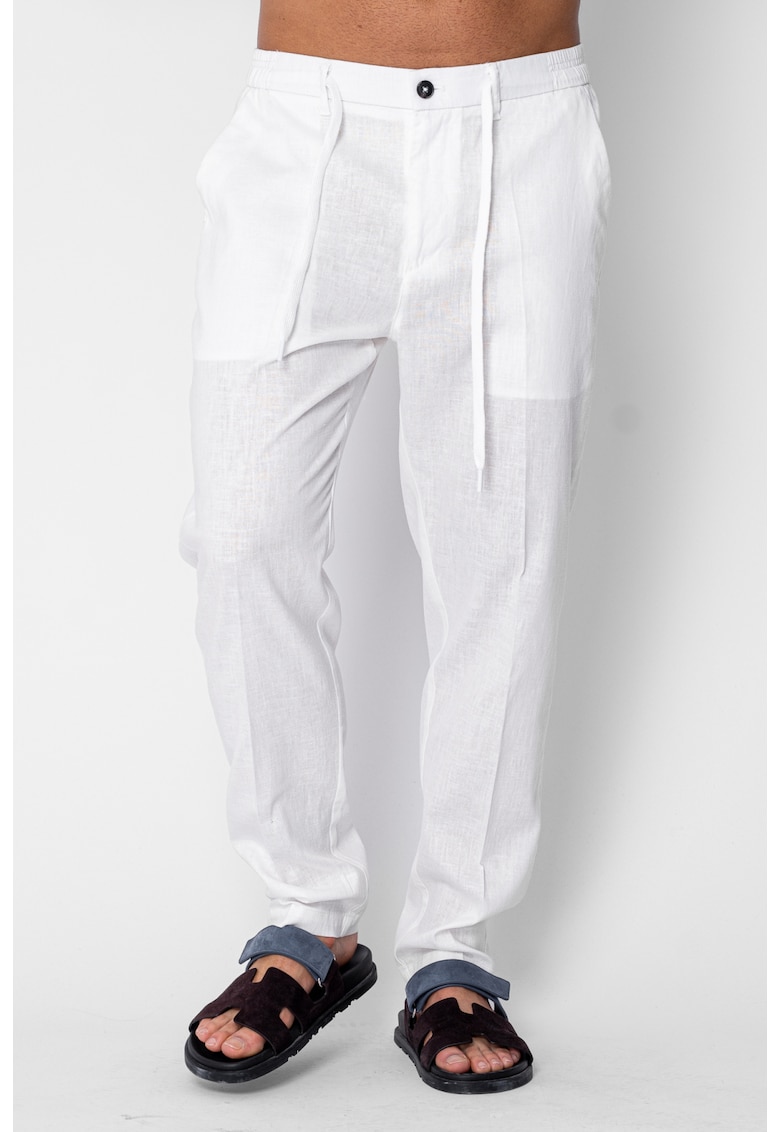 Pantaloni lungi din IN cu nasture si snur Premium Edition White 21664 - Alb optic